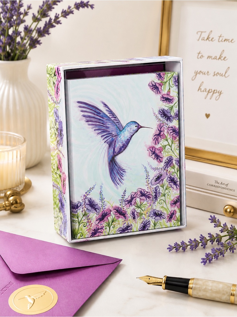 Papyrus Watercolor Hummingbird Blank Card Set 20 BNIB